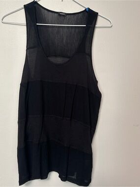Monrow Black Sheer Panel Sleeveless Tank Top